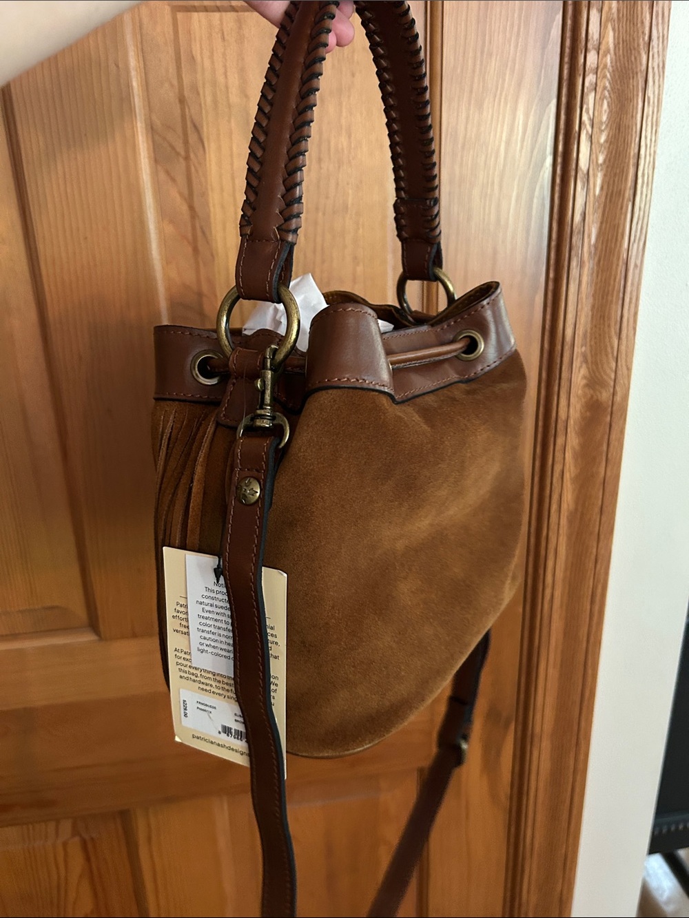 Patricia Nash Tan/Brown Fringe Drawstring Bucket Bag NWT - Picture 9 of 9